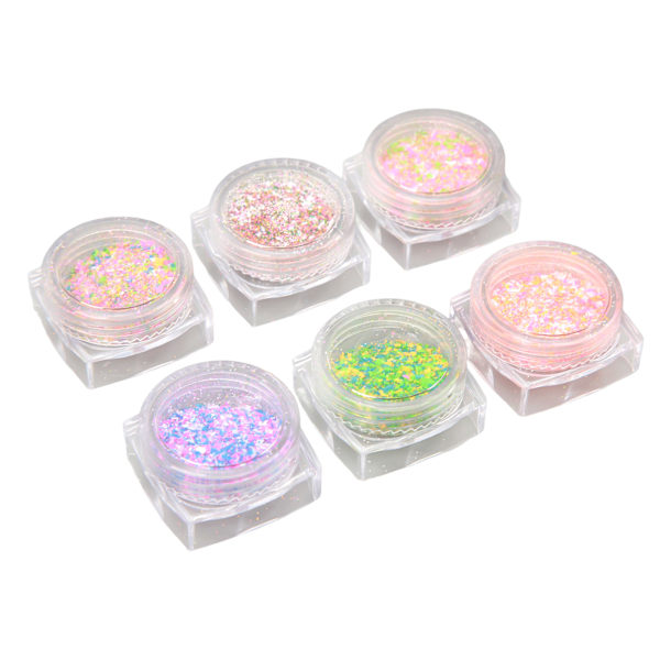 6st Nagelpulver Stick Ull Pulver Glänsande Socker Effekt Glitter Godis Glitter Pigment Damm