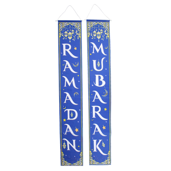 2st Eid Mubarak verandaskylt vattentät blå bakgrund 100D polyester Ramadan Mubarak hängande banderoll för inomhus utomhus