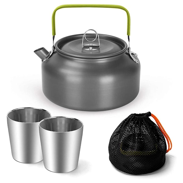 1.2L Camping Kettle Set with 2 Cups Lightweight Aluminum Camp Tea Coffee Pot for Hiking Backpacking Camping and Picnic