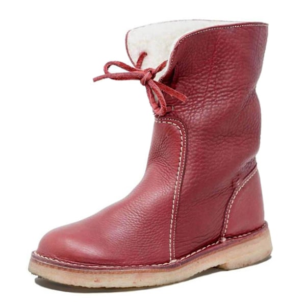 Red Women's Lace-up Snow Boots with Fleece Lining