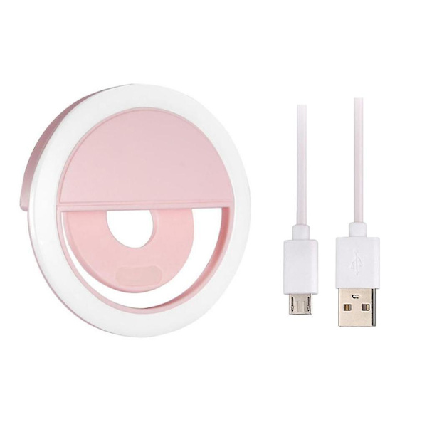 Bærbar USB-opladning LED Selfie Ring Light Telefonforbedrende Lys - Pink