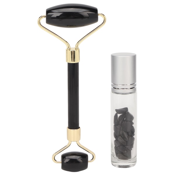 Face Roller Massage Hud Care Gua Sha Jadestone Ansiktsverktyg med Essential Bottle Roller Black