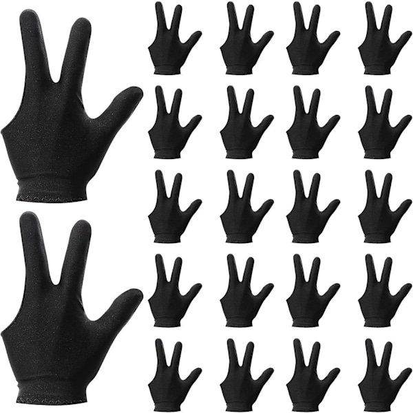 Biljardhandskar - 22-delad uppsättning, unisex tre fingrar poolhandskar, vänster och höger hand, svart färg