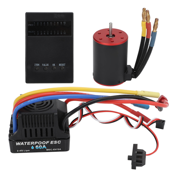 60A børsteløs ESC med programmeringskort 2300kv børsteløs motor med 4 mm bananplugbøjle til 1/10 1/8 RC bil lastbil