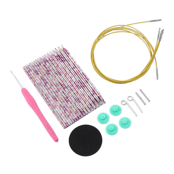 Set med cirkulära stickor, ergonomisk virknål, knapp, stickverktyg med förvaringsväska för gör-det-själv-projekt i hemmet