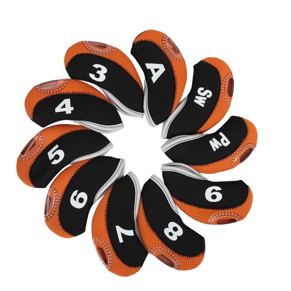 10 kpl vedenpitävä golfmailan rautapään suojukset set case (musta ja oranssi)
