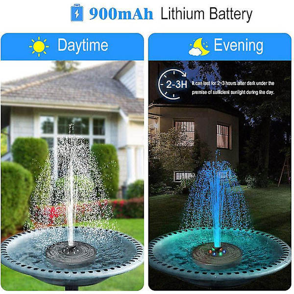 Solcellsdriven Fontän med LED-belysning - Fågelbadspump