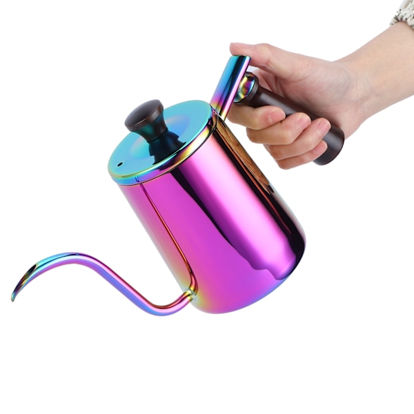 700 ml kaffekanna 304 rostfritt stål gåshals pip kaffedryppkanna med trähandtag långt pip - färgglad