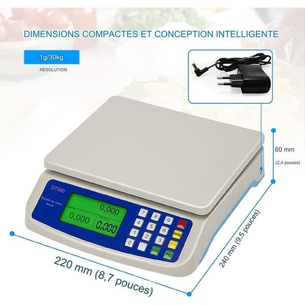 Debuns – 30 kg elektronisk köksvåg – 1 g noggrannhet – Bakgrundsbelyst LCD-display – Snabb tareringsfunktion – Batterier ingår ej