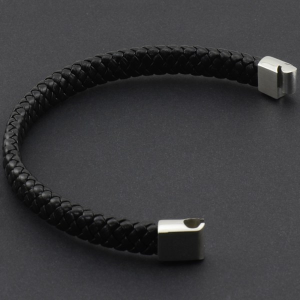 Herrar Äkta Läder Flätat Armband med Rostfritt Stål Magnetisk Spänne