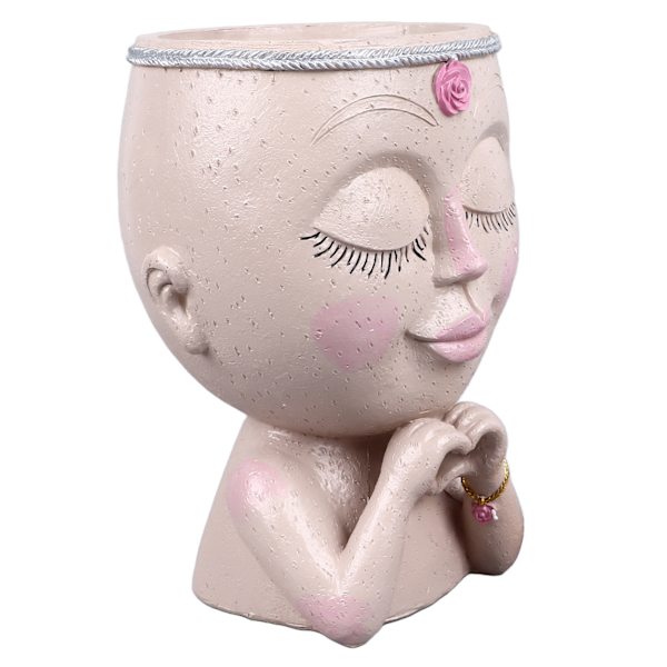Ansiktsplanter Pot Resin Love Style Lady Head Sukkulent Planter Kvinne Ansikt Blomsterpotte med Dreneringshull Spader for Innendørs Utendørs Hvit