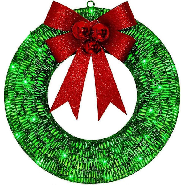 Kunstig julekrans i metal, LED-julekrans, Julekrans med lys til dør, Juledekoration til hjemmet