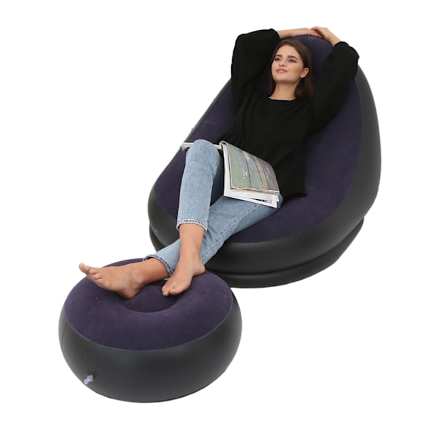 Uppblåsbar stol hopfällbar flockning PVC bekväm med fotpall uppblåsbar loungestol för utomhuscamping resor purpurblå
