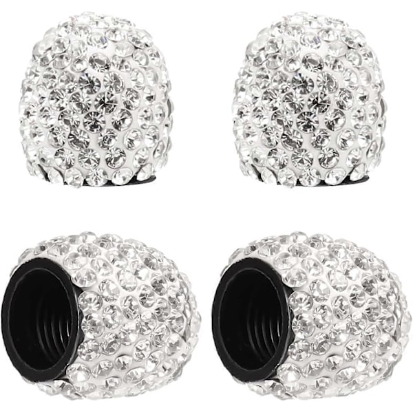 4 stk. Hvite Dekkventilhetter, Rhinestone Auto Ventilhetter Ventilstammedeksel Lufttett Forsegling for Biler SUV Lastebiler Motorsykler