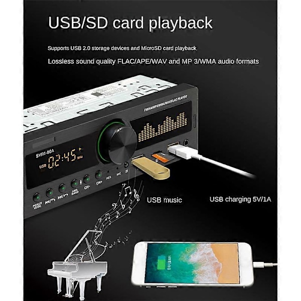 Bluetooth Bilradio MP3-spiller Multifunksjon Plug-in U Disk Bilradio
