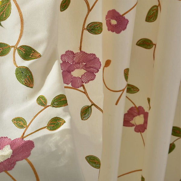 Broderte gjennomsiktige gardiner til soverom og stue - Blomsterdesign (39,4 tommer)