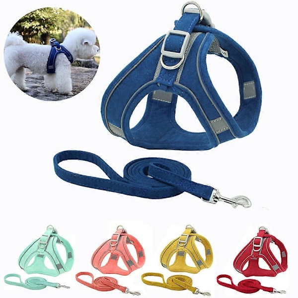 Liten Medium Stor Hund Varningssele Reflex Vadderad Väst och Främre Nylonkoppel Justerbar Bröstrem Säkerhet-Marinblå/XS