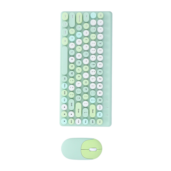 USB Tastatur Mus Trådløs Cute Mix Farve 86 Taster Retro Rund Konkav Keycap 1200DPI Gaming Keyboard Mus Grøn
