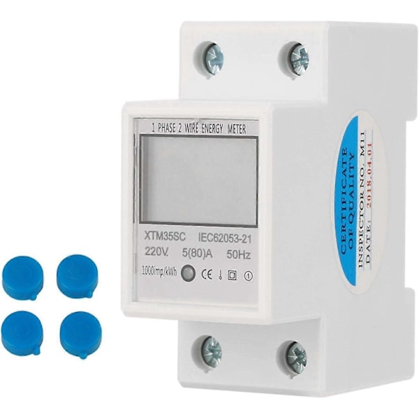 Digital elmåler 220V 5(80)A Enkeltfaset 2-leder 2P Digital elektrisk elmåler