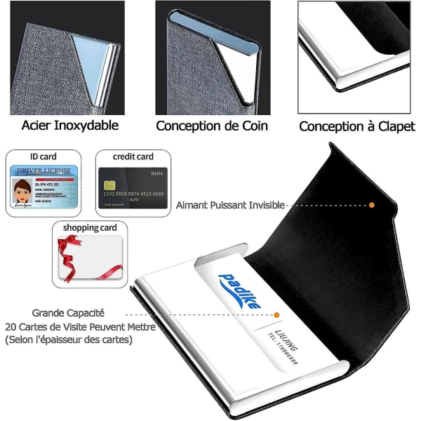 Visitkortholder i rustfrit stål 3-pak med magnetisk lukning til rejser og forretninger