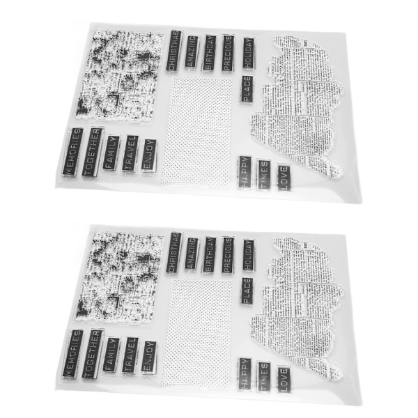 2 stk klart stempel Engelske ordmønster Klart Sikker Gjenbrukbar TPR Multi Purpose Transparent stempel for kort Konvoluttfremstilling
