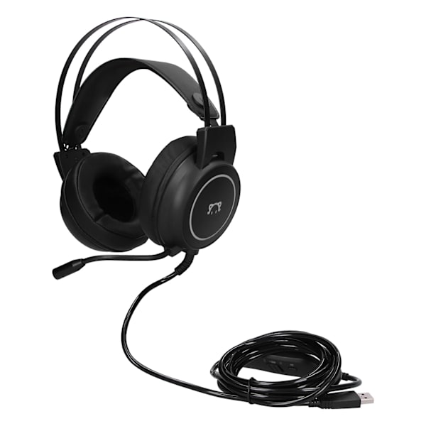 Headset för spel med huvudmontering, 50 mm högtalarenhet, stereo 360° allround riktningsbestämd böjbar hörlur, svart