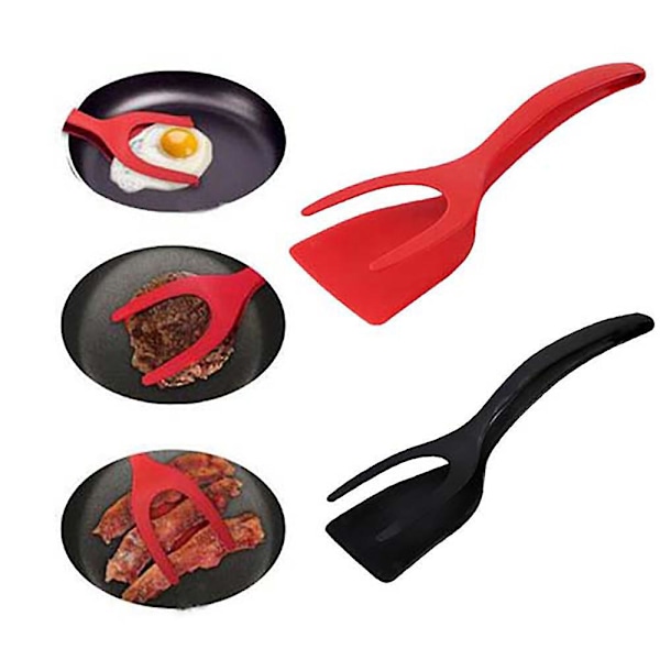 Stekt Egg Dobbel Spatel, Non-stick Matklype 2-I-1 Silikon Eggvender Pannekake Brødklemme Grillspade Tang for Matgrep og Snuing