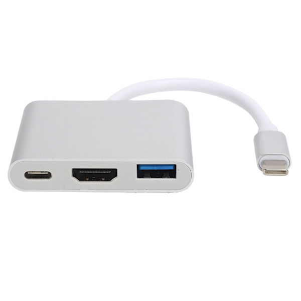 USB C-adapter 3.1 3-i-1 Hub-konverter Dock High Definition Multimedia Interface 4KSølv