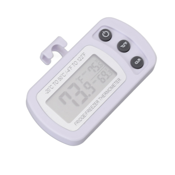 Køleskabs termometer hukommelsesfunktion ABS krop hvid °C °F skiftet lille kompakt digital fryser termometer med krog