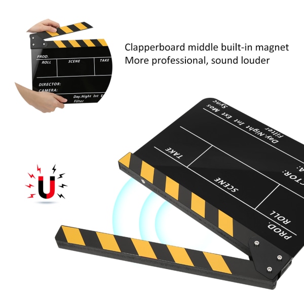 Ohjaaja Clapperboard Filmivalokuvaustarvike - Keltaraidallinen liitutaulu (30x25cm)