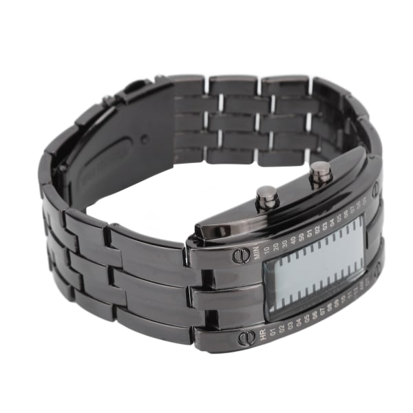 LED-ur Unik Binær Time Mode Display Konveks buestruktur Vandtæt LED-armbåndsur Elektronisk ur Sort L