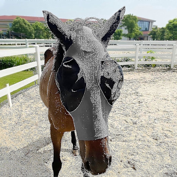 Heste Flue Maske, Flue Masker For Hester Med Ører, Glatt Elastisk Lycra Flue Maske, Unngå Heste Flue Og Uv Beskyttelse(grå, Full (stor)) -DGJR