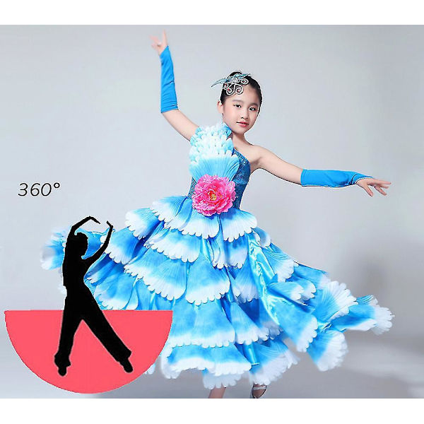 Moderni tyttöjen terälehtitanssimekko: Espanjalainen flamenco-ballsalihame juhliin, lavanäytöksiin ja kouluaktiviteetteihin 5-6 vuotta 360 sininen