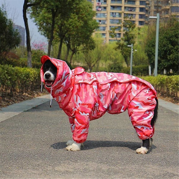 Hundregnkappa med avtagbar huva, justerbar utomhusdragsko, hundjacka, camo rosa, 14:e