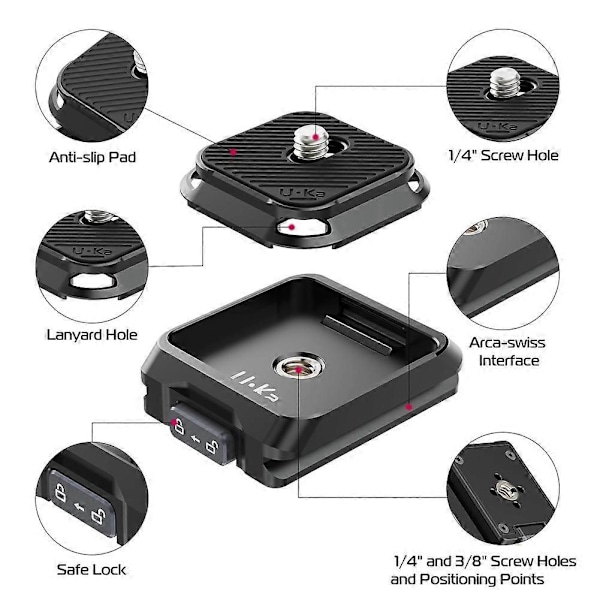 UKA01 Kamera Quick Release Plade Kit Arca/F38 Interface
