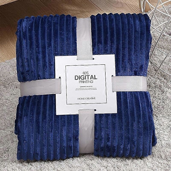 Fleece Tæppe Fuzzy til Sofa Premium Blødt, Fluffy, Sherpa Stof Hyggeligt Plysbetræk til Seng, Sofa (Navy Blå, 150x200 cm)