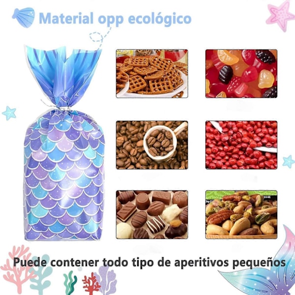 100 merenneito-juhlapussia, merenneito-muovikassit, 100 nauhalla, sopii fi blue