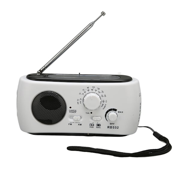 Solardriven handvevsradio multifunktionell uppladdningsbar nödradio med ficklampsfunktion för utomhuscamping vandring vit