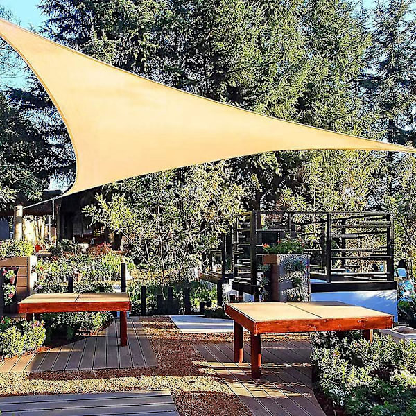 Trekantet Solsejl 12x12x12 Fod til Terrasse Dæk Pergola Udendørs UV Blokering Sand Farve