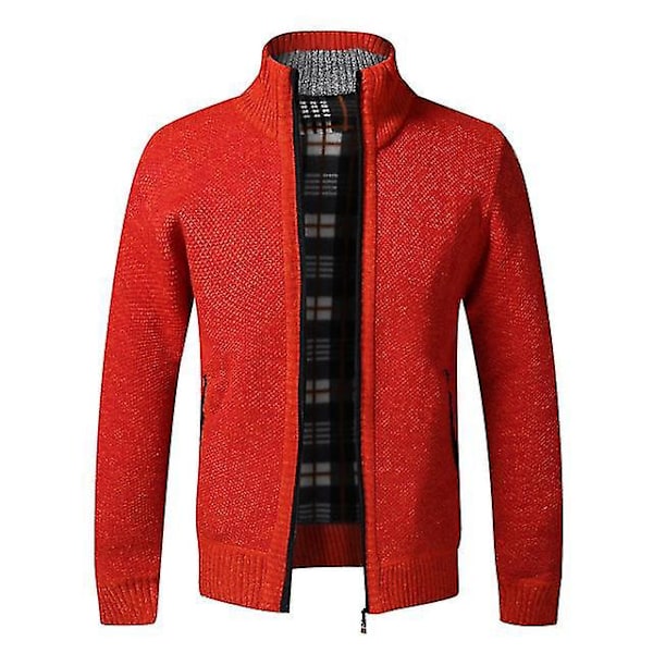 Mysig Orange Fleece Zip-Up Cardigantröja för Herr