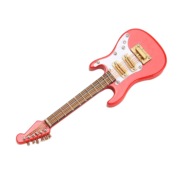 Miniatyr elektrisk gitarr röd vit färg snygg 3,9 tum längd utsökt mini gitarrmodell med låda för bord röd