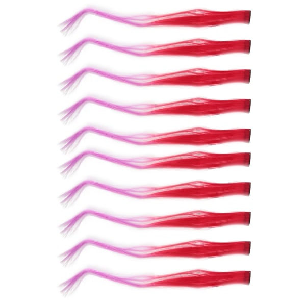 10 stk farget klips i hårpynt Gradient Langt rett syntetisk hårforlenger hårstykke for Cosplay Party Mørk Rød Gradient Lilla