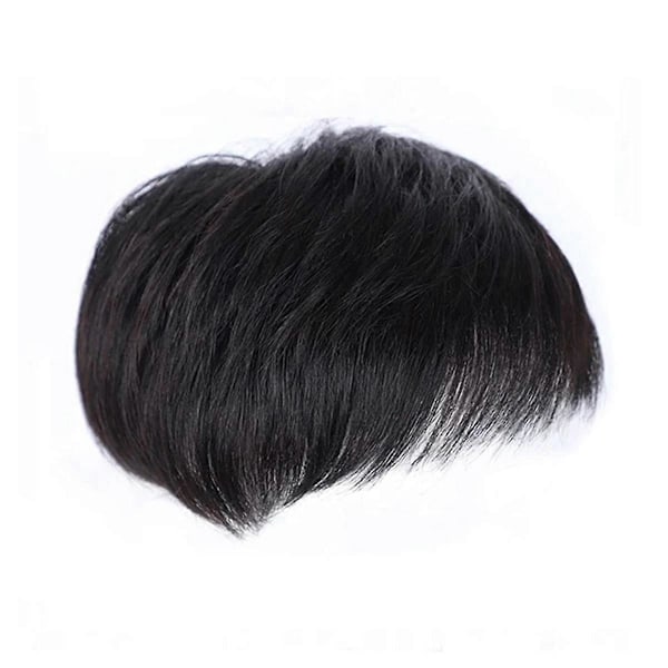 Herre Naturlig Sort Kort Paryk Lige Paryk Hår Clip-on Toupee (B)