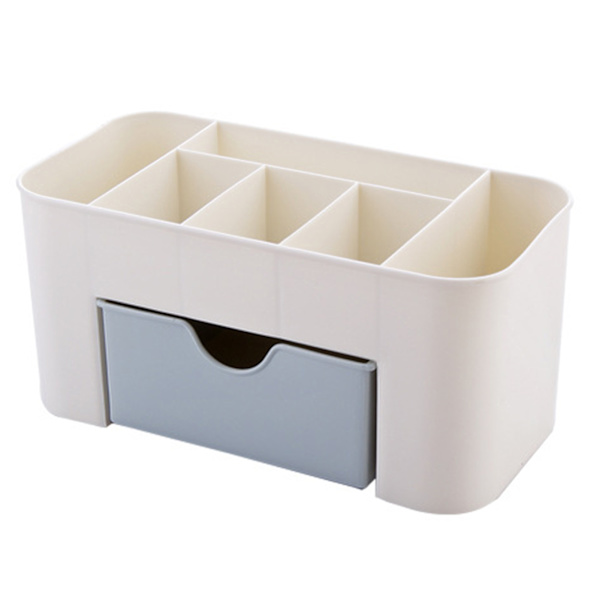 Kosmetik Makeup Organizer PP Multifunktionel 6 Rum Makeup Skrivebordsarrangør med Skuffe Blå