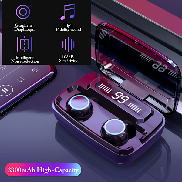 Bluetooth 5.0 TWS HiFi trådlösa in-ear-stereohörlurar med touch-kontroll digital display laddningsbox