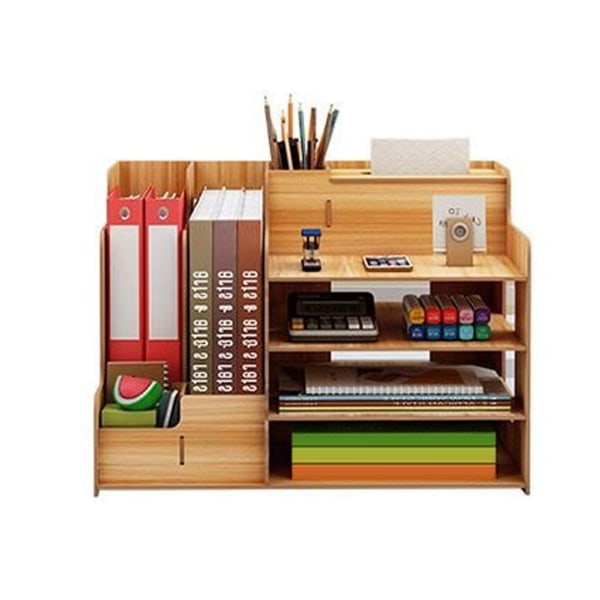 Desktop Organizer Multipurpose Modern Simple Style Wood Desktop Opbevaringshylde til hjemmeskolekontor Kirsebærtræ
