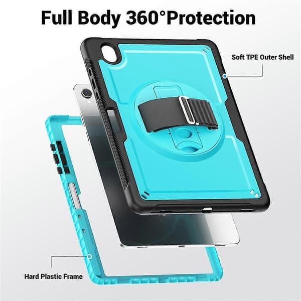 Compatible with Samsung Galaxy Tab S11 Case Hand Strap Stand PC + TPU Tablet Case with Shoulder Strap and Pen Holder LightBlue