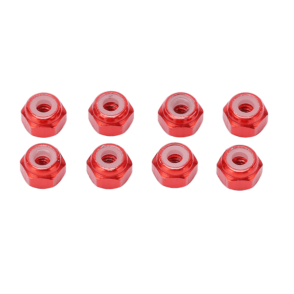 8 stk. låsemutter i aluminiumlegering med nylonfôr M2 sekskant låsemutter for Axial Scx24 1/24 RC-modeller rød