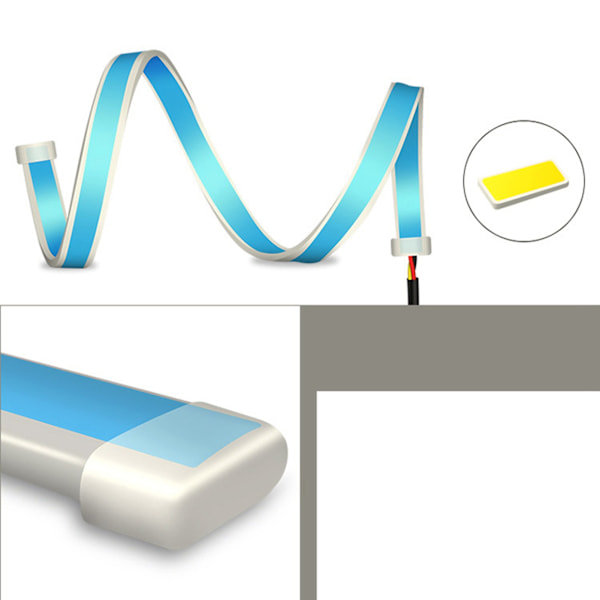 Bilforlygte LED-strimmel lys dobbelt farve dynamisk kørelys blinklys strimmel rør lys 45cm isblå og gul