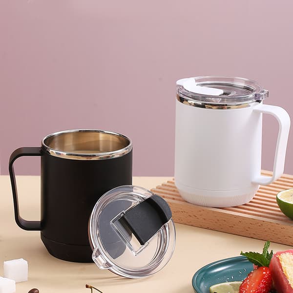 Kaffemugg 460ml 304 Rostfritt Stål Foder Läckagesäker Elegant Bärbar Mugg för Utomhusaktiviteter Vit